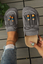 Cargar imagen en el visor de la galería, Color black Boho Bow Fringed Faux Suede Slip-on Loafers Square Toe Casual Slippers
