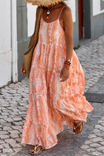 Load image into Gallery viewer, Orange Abstract Print Spaghetti Straps Backless Tiered Maxi Dress
