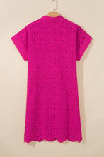 Cargar imagen en el visor de la galería, Rose Red Solid Color Eyelet Embroidered T Shirt Mini Dress

