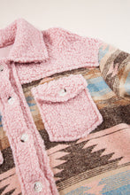 Load image into Gallery viewer, Pink Western Aztec Print Sherpa Splicing Buttoned Flap Pocket Coat
