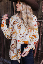 Cargar imagen en el visor de la galería, Beige howdy Western Patterns Button up Loose Shirt
