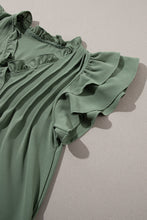 Cargar imagen en el visor de la galería, Mist Green Ruffle Sleeve V Neck Frilled Shift Dress
