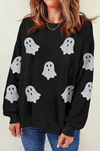 Load image into Gallery viewer, Black Glitter Ghost Pattern Crew Neck Halloween Sweatshirt
