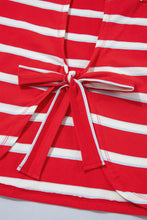 Cargar imagen en el visor de la galería, Racing Red Striped Bow Tie Hollowed Back 7/8 Sleeve Casual T-Shirt
