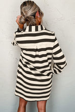 Load image into Gallery viewer, Black Stripe Collared V Neck Long Sleeve Loose Casual Dress
