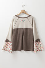 Load image into Gallery viewer, Colorblock Floral Patchwork Flared Sleeve Buttons Henley Top
