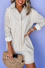 Cargar imagen en el visor de la galería, Khaki Stripe Long Sleeve Button Up Mini Shirt Dress
