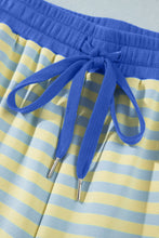 Cargar imagen en el visor de la galería, Pink Stripe Colorblock Trim Crew Neck Loose Tee Drawstring Elastic Waist 2pcs Pant Set
