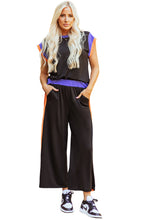 Load image into Gallery viewer, Black Color Block Detail Casual Two-piece Outfit
