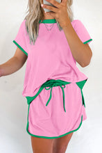 Load image into Gallery viewer, Bonbon Colorblock Edge Drop Shoulder T Shirt and Skort 2Pcs Set
