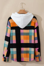 Cargar imagen en el visor de la galería, Multicolour Plaid Color Block Flap Pocket Buttoned Hoodie
