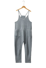 Load image into Gallery viewer, Gray Waffle Knit Spaghetti Straps Loose Fit Jumpsuit
