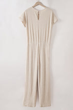 Load image into Gallery viewer, Parchment Solid Color Ribbed Short Sleeve Wide Leg Jumpsuit
