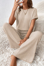 Cargar imagen en el visor de la galería, Parchment Solid Color Ribbed Short Sleeve Wide Leg Jumpsuit
