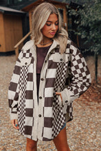 Load image into Gallery viewer, Brown Checkered Print Patchwork Corduroy Shacket
