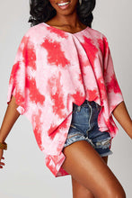 Cargar imagen en el visor de la galería, Red Curvy Girl Tie-dye Print 3/4 Sleeve Tunic Top
