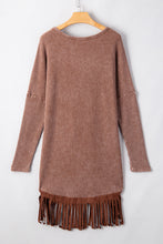 Load image into Gallery viewer, Coffee Waffle Knit Fringed High Low Loose Top
