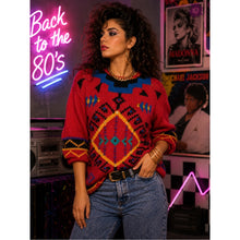 Cargar imagen en el visor de la galería, Vintage VTG 80s Western Cowgirl Aztec Tribal Red Geometric Knit Sweater
