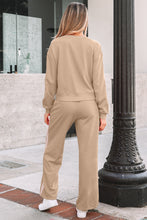 Cargar imagen en el visor de la galería, Oatmeal Varsity Striped Detail Crewneck Pullover Elastic Sweatpants 2pcs Outfit
