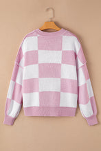 Load image into Gallery viewer, Pink Checkered Trendy Sleeve Sweater
