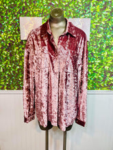 Load image into Gallery viewer, Valentine&#39;s Day Baby Pink Crushed Velvet Blouse Top
