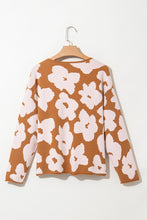 Cargar imagen en el visor de la galería, Brown Floral Pattern Crew Neck Long Sleeve Loose Sweater
