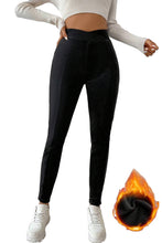 Cargar imagen en el visor de la galería, Black Crossed Waist Seamed Leg Thermal Leggings
