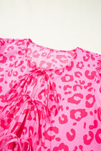 Load image into Gallery viewer, Rose Leopard Puff Sleeve Tie Front High Waist Mini Dress
