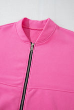 Cargar imagen en el visor de la galería, Bright Pink Solid Seamed Zipper Jacket and Drawstring Waist Pants Set
