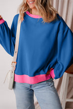 Cargar imagen en el visor de la galería, Blue Colorblock Bubble Sleeve Sweatshirt
