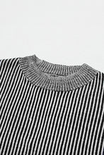Load image into Gallery viewer, Black Striped Print Ribbed Trim Round Neck Sweater
