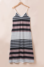 Cargar imagen en el visor de la galería, Multicolour Mixed Stripes Spaghetti Straps V Neck Maxi Dress
