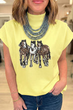 Load image into Gallery viewer, Yellow High Neck Sequin Horse Cap Sleeve Tunic Top
