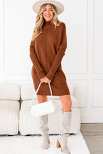 Load image into Gallery viewer, Chestnut Ribbed High Neck Front Pockets Center Seam Shift Sweater Dress
