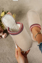 Cargar imagen en el visor de la galería, Gray Faux Suede Plush Liner Contrast Embroidered Detail Winter Slippers
