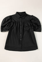 Cargar imagen en el visor de la galería, Black Crisp Puff Sleeve Loose Shirt
