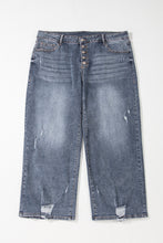 Load image into Gallery viewer, Medium Grey Plus Size Button Fly High Waist Ripped Straight Leg Jeans
