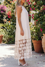 Load image into Gallery viewer, Beige Sheer Hollowed Floral Lace Hem Patchwork Loose Halter Summer Dress
