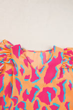 Cargar imagen en el visor de la galería, Orange Abstract Print V Neck Ruffled Sleeve Blouse
