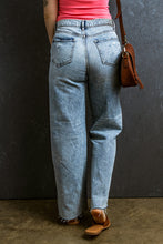 Load image into Gallery viewer, Light Blue Distressed Ripped Raw Hem Straight Jeans
