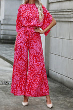 Cargar imagen en el visor de la galería, Hot Pink Leopard Loose Sleeve Belted Wide Leg Jumpsuit
