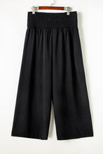 Cargar imagen en el visor de la galería, Black Shirred High Waist Plus Size Wide Leg Pants
