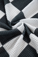 Cargar imagen en el visor de la galería, Black Checkered Waffle Knit Thumbhole Open Front Cardigan
