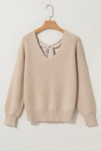 Cargar imagen en el visor de la galería, Apricot Lantern Sleeve V Neck Knot Back Sweater
