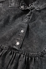 Cargar imagen en el visor de la galería, Black Acid Wash Button Front Collared Short Sleeve Denim Dress
