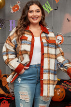 Cargar imagen en el visor de la galería, Brown Stripe Plus Size Plaid Print Collared Buttoned Jacket
