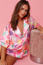 Load image into Gallery viewer, Pink Full Pattern Shirt and Shorts Satin Pajama Set
