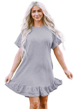 Load image into Gallery viewer, Light Grey Lace Floral Patchwork Ruffled T-shirt Dress
