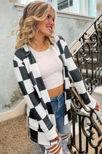 Cargar imagen en el visor de la galería, Black Checkered Waffle Knit Thumbhole Open Front Cardigan
