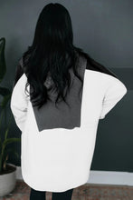 Load image into Gallery viewer, Black Color Block Exposed Seam Buttoned Neckline Hoodie
